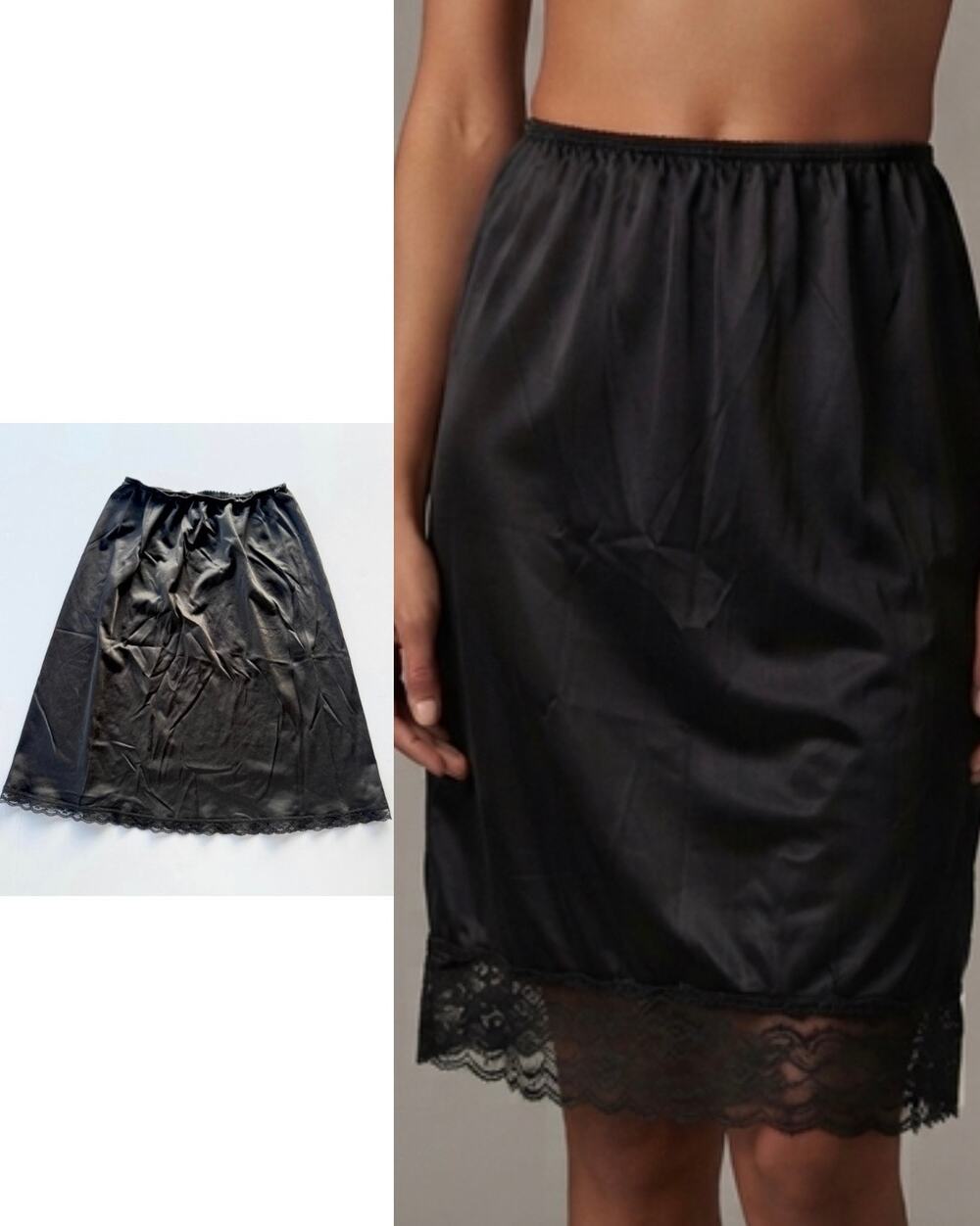 True vintage boudoir pinup black half slip skirt size medium Warner's